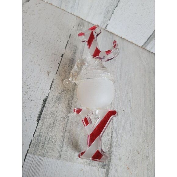 Snowman Joy candy cane striped face ornament Xmas decor - Picture 7 of 11